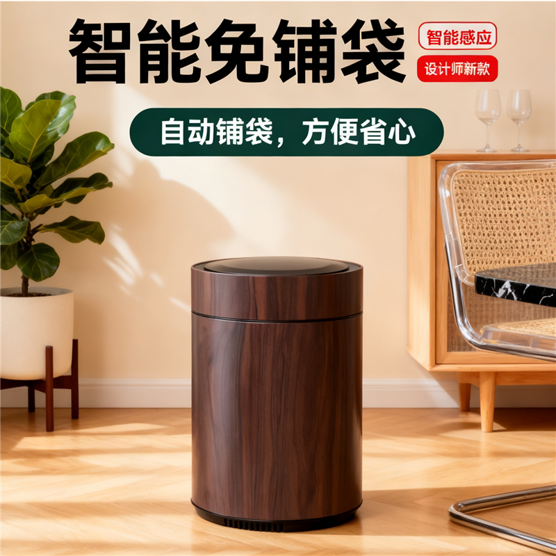 免铺袋智能感应垃圾桶自动吸附中古风新中式客厅轻奢高档高颜值