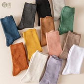 袜子女中筒纯棉袜春秋款 吸汗防臭松口黑白色长袜纯色女士堆堆袜