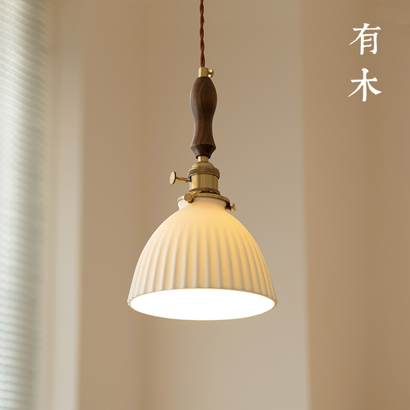 有木日式復古小吊燈黃銅餐廳臥室單頭床頭燈陶瓷美式全銅侘寂吧臺