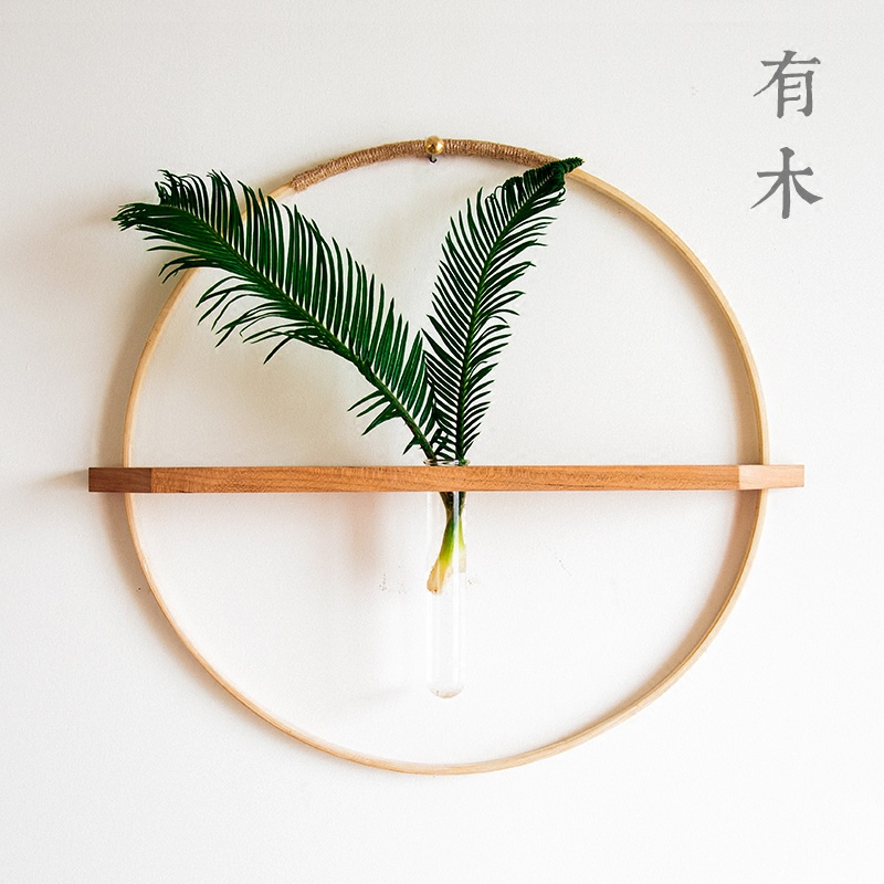 有木壁挂花器可水培日式北欧禅意花插墙面装饰实木茶室简约创意