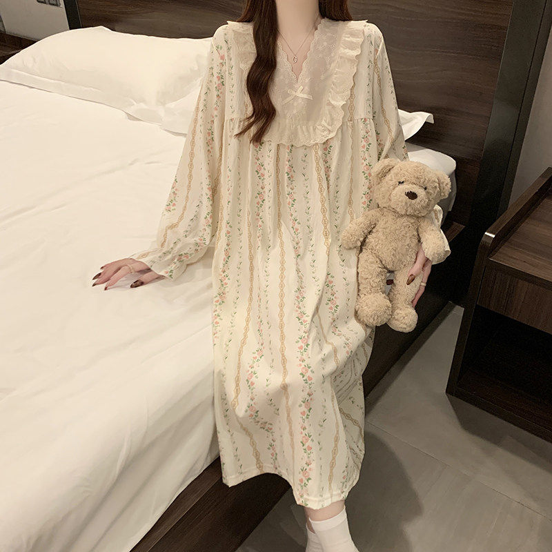 云朵吗睡裙女长袖碎花长裙2026春季新款宽松中长款睡衣薄款家居服,女士内衣/男士内衣/家居服,睡裙,淘宝优惠券,粉丝福利购,淘宝优惠卷