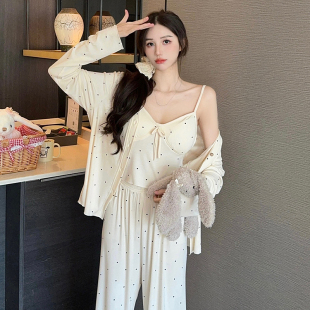 春秋新款 纯欲风性感睡衣女款 吊带三件套莫代尔带胸垫家居服可外穿