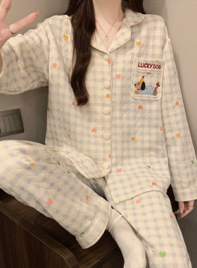 格子小狗睡衣女款秋冬季2026新款