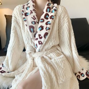 加绒保暖家居服法兰绒睡衣长裙秋冬 长款 珊瑚绒睡袍女冬季 2025新款
