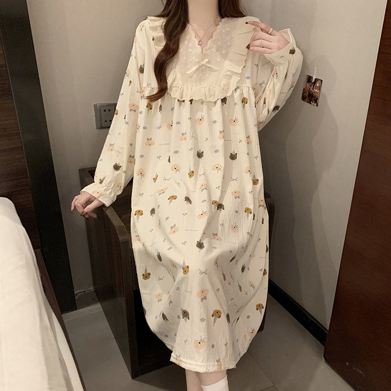 云朵棉睡裙女春秋2026新款碎花长裙宽松大码长袖睡衣女长款家居服,女士内衣/男士内衣/家居服,睡裙,淘宝优惠券,粉丝福利购,淘宝优惠卷