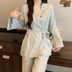 云朵棉睡衣女春秋季2025新款长袖长裤套装甜美可爱和服家居服薄款