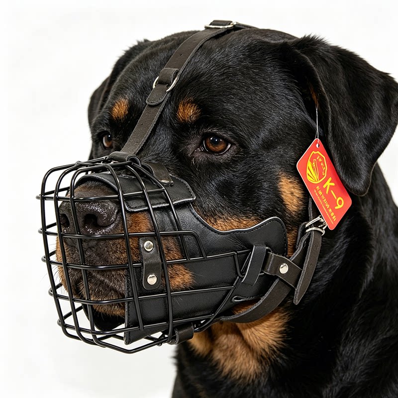 北京守护训犬装备进口牛皮狗嘴套黑钢马犬德牧罗威纳实用战术口笼