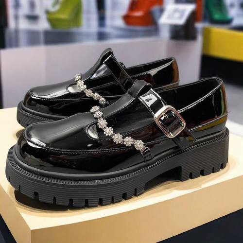 撤柜品牌真皮牛皮玛丽珍鞋女黑色