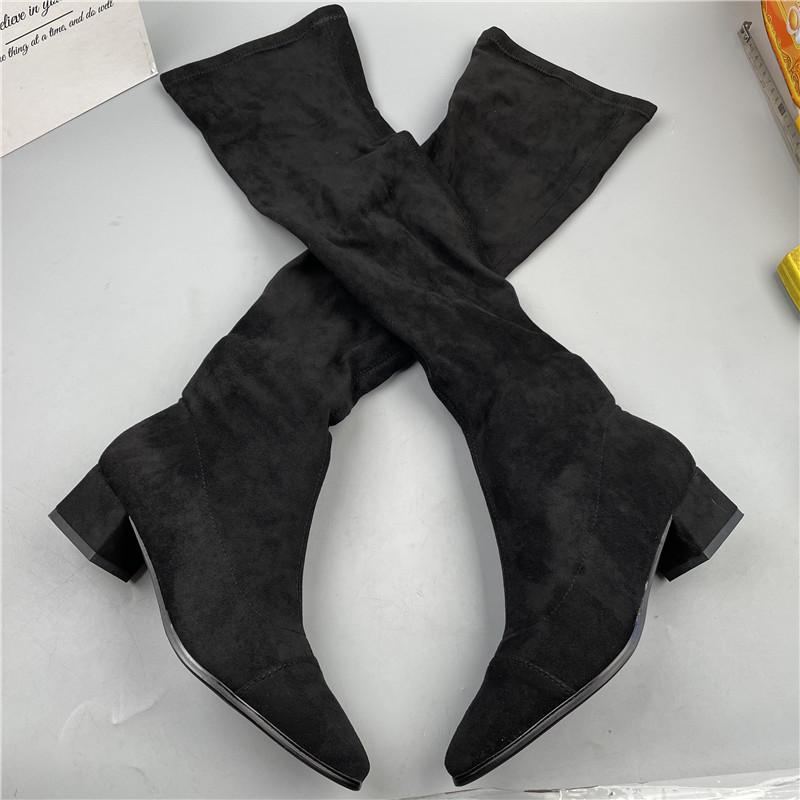 女粗跟显瘦套筒骑士靴弹力过膝靴