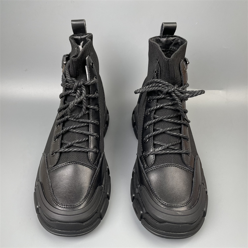 40码黑色高帮真皮加厚绒马丁靴女