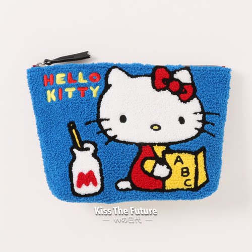 日本Sanrio/三丽鸥Kitty毛绒刺绣化妆包可爱卡通收纳包