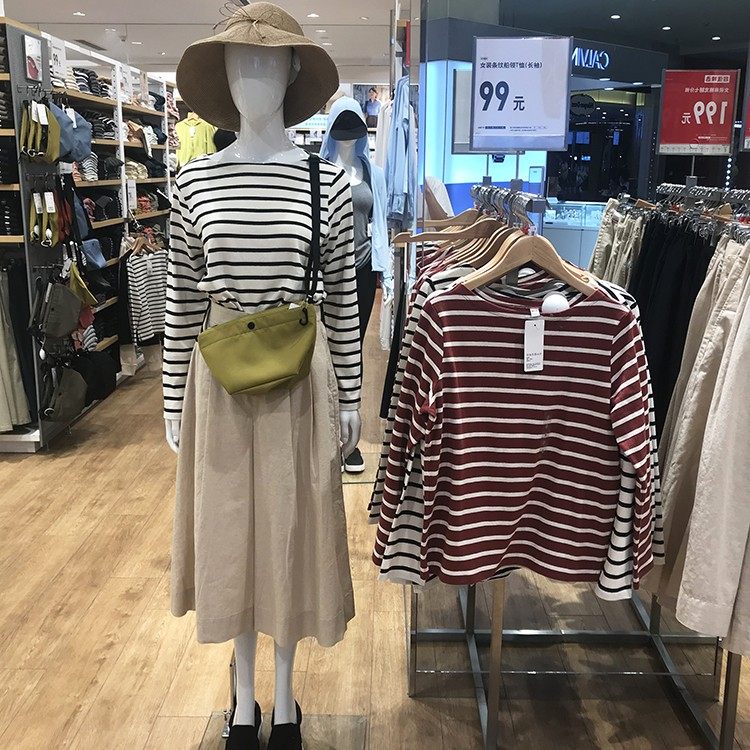 出口日本春秋女条纹落肩长袖T恤长袖上衣海军风纯棉船领打底衫,女装/女士精品,T恤,淘宝优惠券,粉丝福利购,淘宝优惠卷