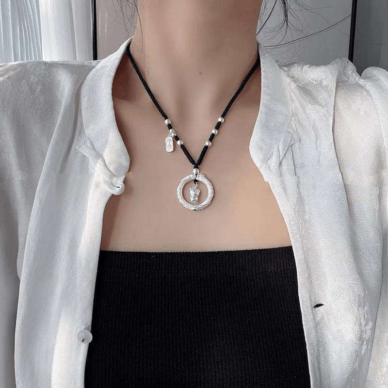 足银999实心乾坤圈十二生肖平安扣纯银儿童成人本命年红绳项链