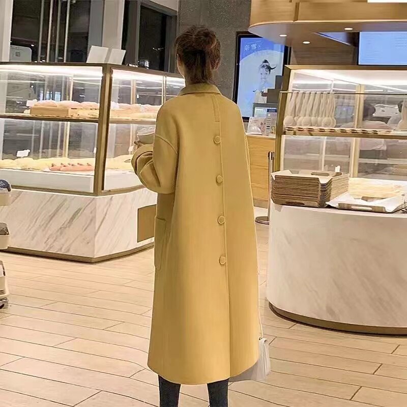 鹅黄色双面羊绒大衣女2025冬季新款高端韩系过膝赫本风毛呢外套