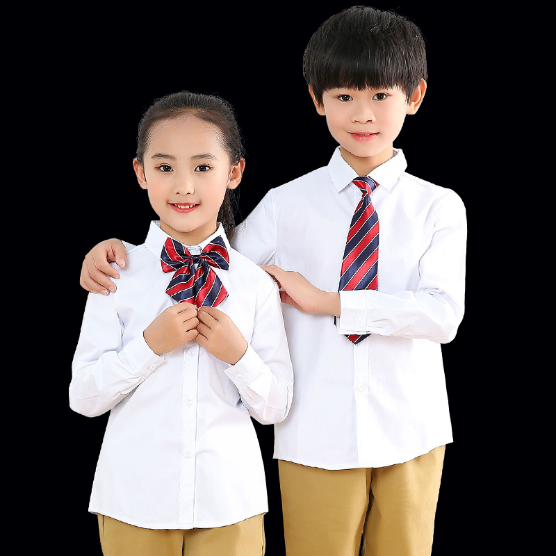 儿童纯棉白衬衣春秋圆领