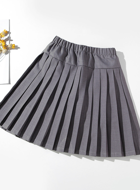 女童灰色百褶裙春夏季薄款防走光半身短裙6小学生8校园风10表演服