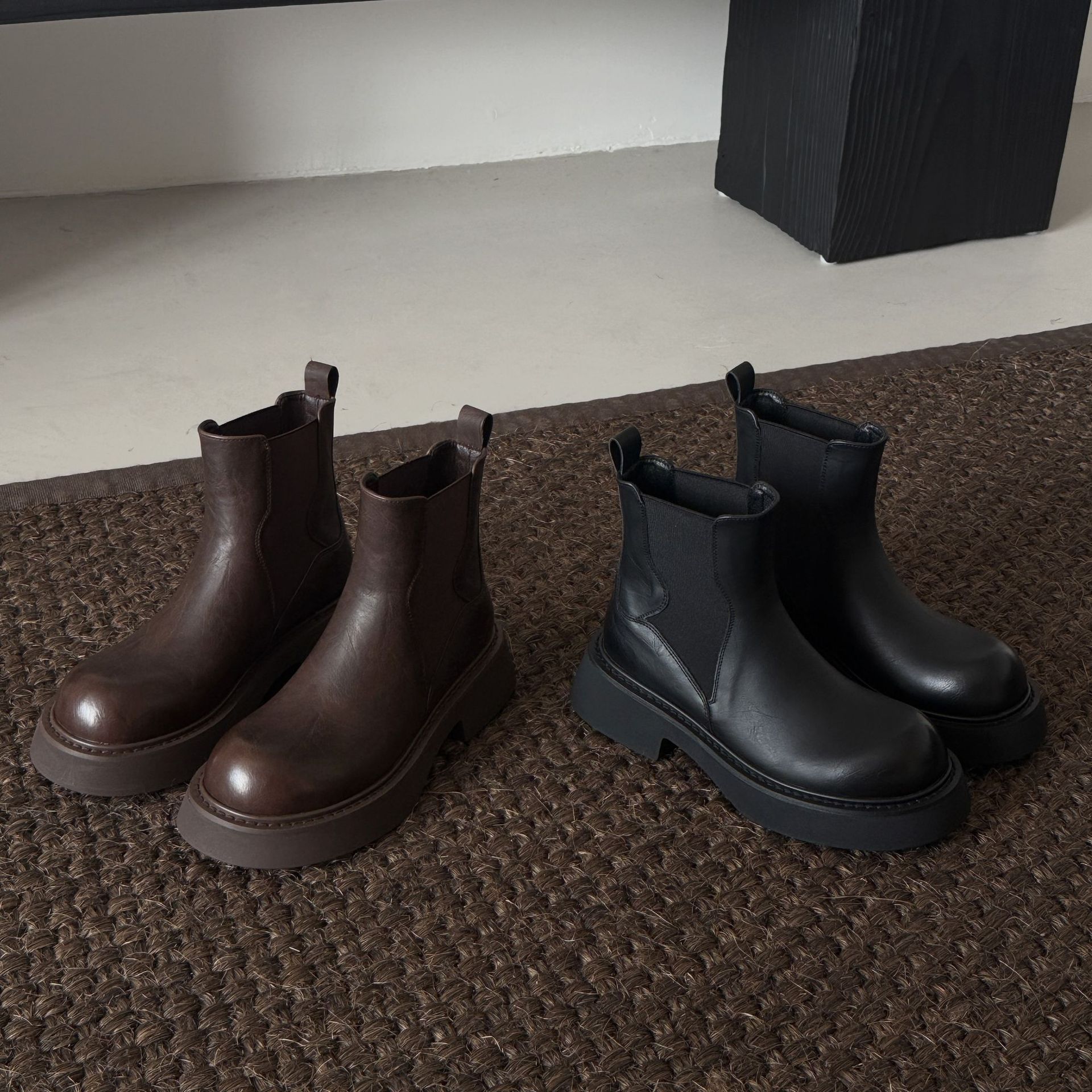 MARCO&JOYCE切尔西靴新款女靴粗跟中跟时装靴复古短靴单靴小皮鞋