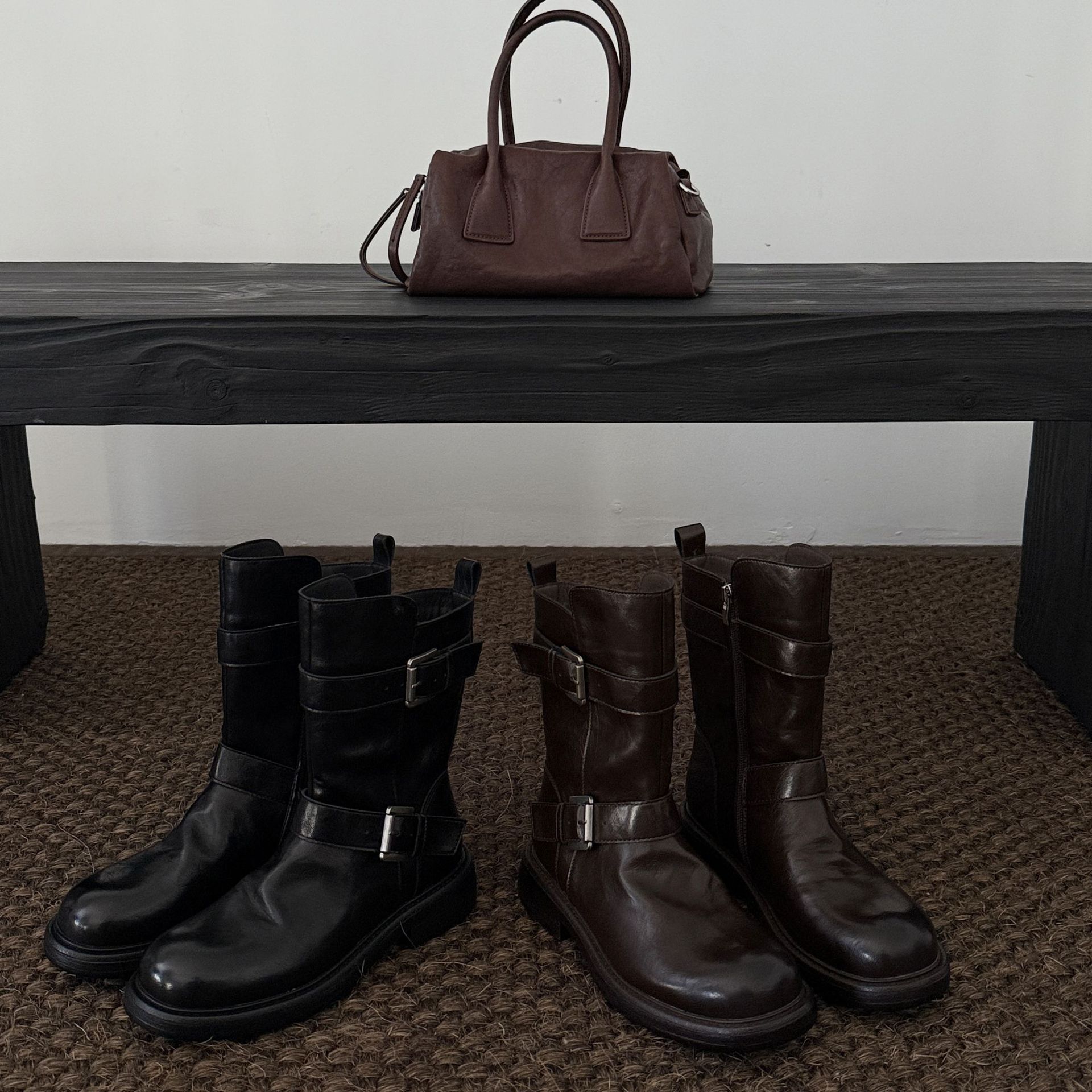 新款爆款马皮圆头厚底瘦瘦短靴