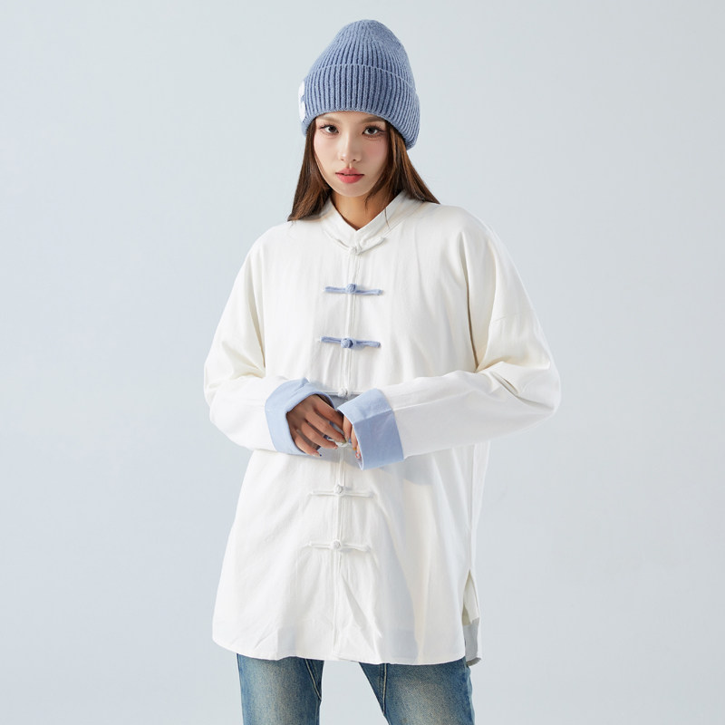 春秋中式复古太极服汉服风拼接亚麻棉麻衬衫A321-1-C631-P70,男装衬衫,电商A321-1（原钱塘6020）