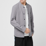 风衬衫男装复古风男士大码休闲立领长袖衬衣A321-1-C603-P65，男装衬衫，电商A321-1（原钱塘6020）