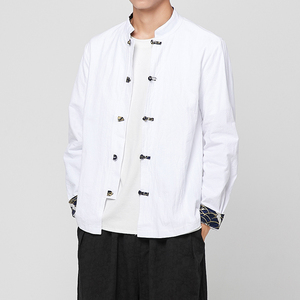 风衬衫男装复古风男士大码休闲立领长袖衬衣A321-1-C603-P65,男装衬衫,电商A321-1（原钱塘6020）