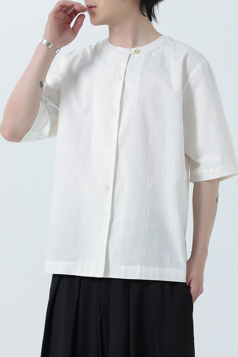 风复古短袖衬衫夏季薄款袖中式衬衣宽松唐装A321-1-C659-P65,男装衬衫,电商A321-1（原钱塘6020）