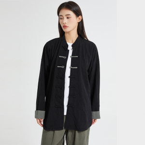 春秋中式复古太极服汉服风拼接亚麻棉麻衬衫A321-1-C631-P70图片