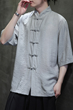 风唐装柳染亚麻短袖衬衫轻薄透气新中式汉服A321-1-C651-P75，男装衬衫，电商A321-1（原钱塘6020）
