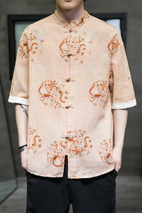 风夏季短袖衬衫汉服休闲大码印花男上衣唐装A321-1-C628-P50图片