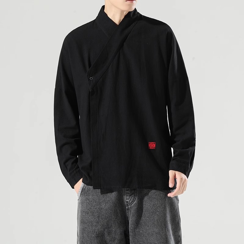 风男装亚麻长袖T恤唐装衬衣中式汉服佛系内搭A321-1-T821-P65图片
