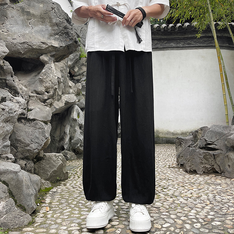 夏季新中式阔腿束脚宽松亚麻裤垂感风男裤A321-1-K936-P70,男装休闲裤,电商A321-1（原钱塘6020）