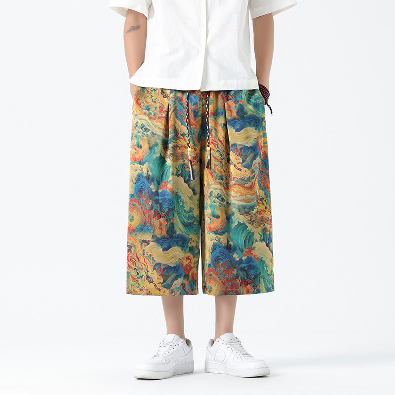 风冰丝七分裤夏季大码宽松休闲裤薄款阔腿裤A321-1-K939-P60，男装牛仔裤，电商A321-1（原钱塘6020）