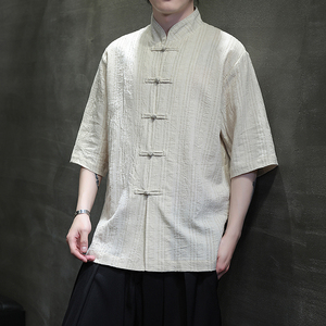 风衬衫男夏季大码中式棉麻衬衣唐装上衣汉服A321-1-C657-P70图片