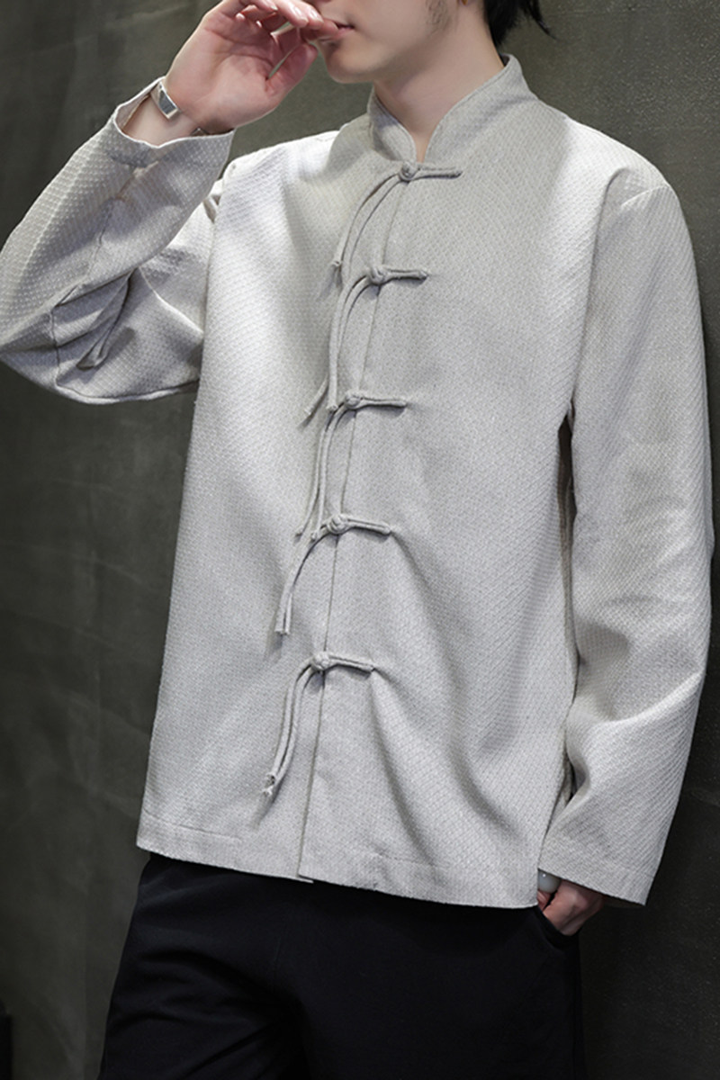 唐装春夏风古风棉麻汉服盘扣亚麻长袖衬衫A321-1-C633-P75,男装衬衫,电商A321-1（原钱塘6020）