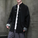 春秋中式复古太极服汉服风拼接亚麻棉麻衬衫A321-1-C631-P70，男装衬衫，电商A321-1（原钱塘6020）