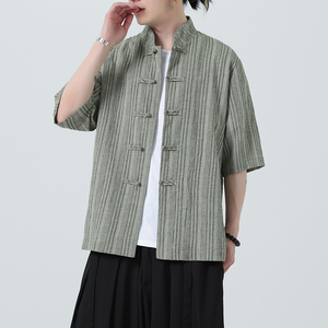 风衬衫男夏季大码中式棉麻衬衣唐装上衣汉服A321-1-C657-P70图片