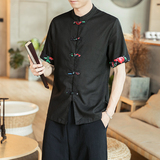 风男装立领衬衣复古中式大码亚麻衬衫A321-1-C620-P40，男装衬衫，电商A321-1（原钱塘6020）