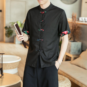 风男装立领衬衣复古中式大码亚麻衬衫A321-1-C620-P40