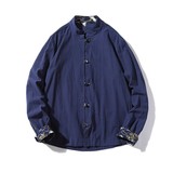 风衬衫男装复古风男士大码休闲立领长袖衬衣A321-1-C603-P65，男装衬衫，电商A321-1（原钱塘6020）