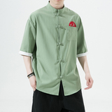 风夏季五分袖冰丝唐装大码刺绣短袖男装衬衫A321-1-C627-P50，男装衬衫，电商A321-1（原钱塘6020）