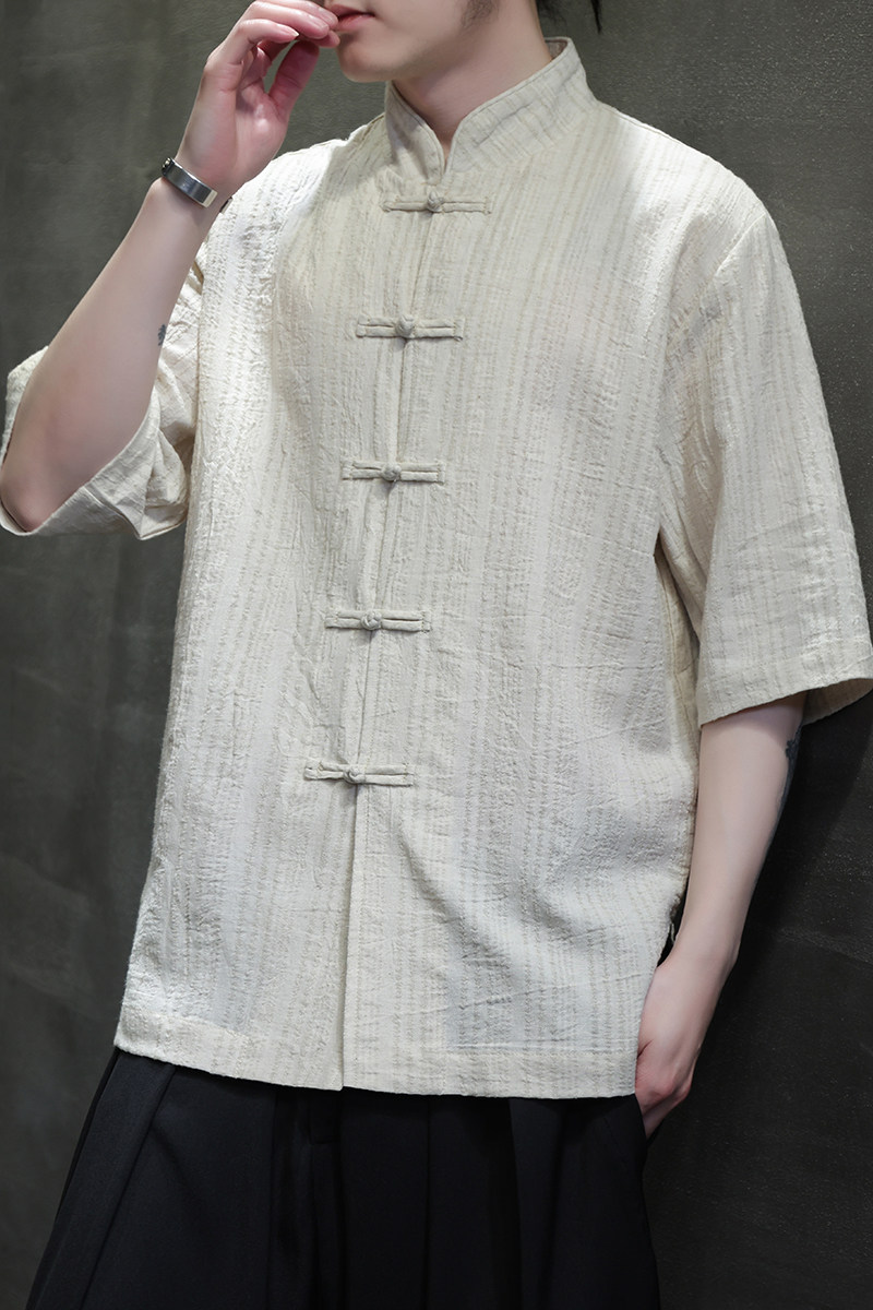 风衬衫男夏季大码中式棉麻衬衣唐装上衣汉服A321-1-C657-P70,男装衬衫,电商A321-1（原钱塘6020）