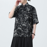 风夏季水墨印花薄款透气短袖新中式盘扣衬衫A321-C636-P50，男装衬衫，电商A321-1（原钱塘6020）