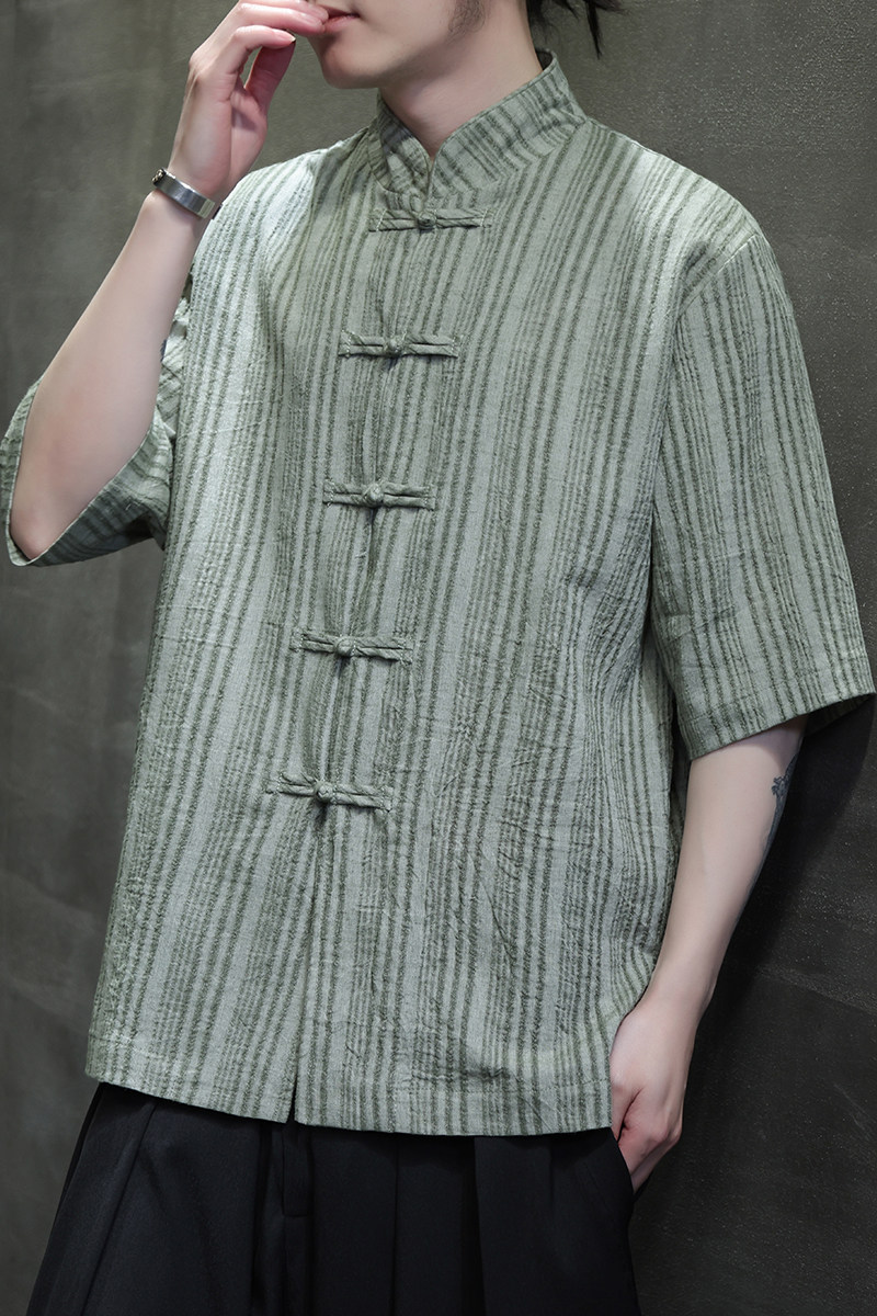 风衬衫男夏季大码中式棉麻衬衣唐装上衣汉服A321-1-C657-P70,男装衬衫,电商A321-1（原钱塘6020）