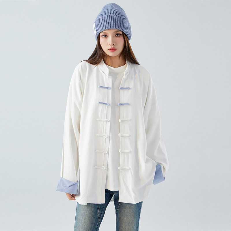 春秋中式复古太极服汉服风拼接亚麻棉麻衬衫A321-1-C631-P70,男装衬衫,电商A321-1（原钱塘6020）