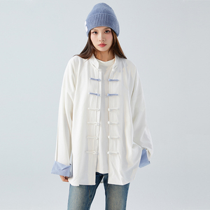 春秋中式复古太极服汉服风拼接亚麻棉麻衬衫A321-1-C631-P70图片