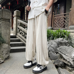 夏季新中式阔腿束脚宽松亚麻裤垂感风男裤A321-1-K936-P70图片