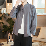 风大码男装春夏长袖衬衫宽松亚麻盘扣衬衣A321-1-C623-P65，男装衬衫，电商A321-1（原钱塘6020）