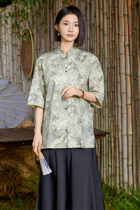风夏季亚麻透气衬衫印花中式唐装汉服衬衣A321-1-C656-P75图片