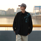 新中式长袖衬衫男春秋季潮刺绣盘扣设计感衬衣A321-C6277-P50，男装衬衫，电商A321-1（原钱塘6020）