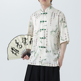 风衬衫冰丝宽松休闲中式盘扣短袖大码唐装A321-1-C661-P70，男装衬衫，电商A321-1（原钱塘6020）